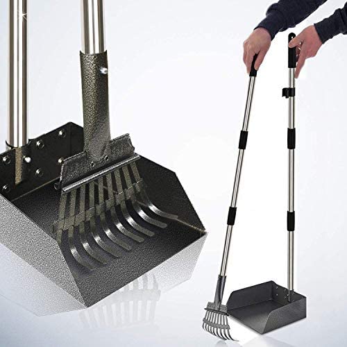 Dog Pooper Scooper, Adjustable Long Handle Rake & Scooper Set, Strong and Sturdy, Rust-Proof Metal Poop Scooper Perfect for Lawns & Gravel, Great for Small to Large Dogs