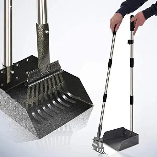 Dog Pooper Scooper, Adjustable Long Handle Rake & Scooper Set, Strong and Sturdy, Rust-Proof Metal Poop Scooper Perfect for Lawns & Gravel, Great for Small to Large Dogs