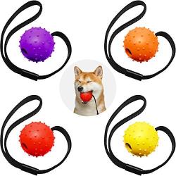 Skylety 4 Pieces Dog Ball on a Rope Interactive Dog Training Ball Dog Toy Ball on a Rope Reward and Exercise Toy for Small Medium Large Dog Fetching, Catching, Throwing and Tugging