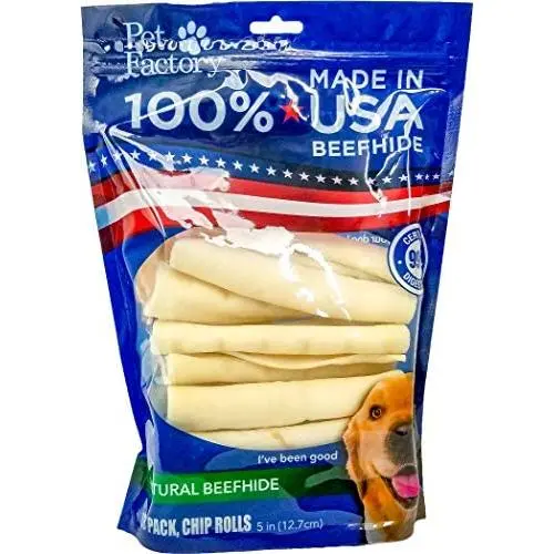 Pet Factory U.S.A. Beef Hide Chip Rolls Chews for Dogs (18 Pack), Small/5'' Pet Factory U.S.A. Beef Hide Chip Rolls Chews for Dogs (18 Pack), Small/5''