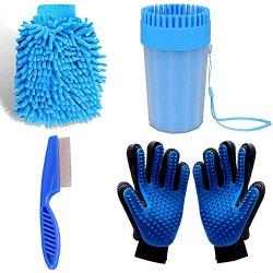 WinnowTe Portable Pet Cleaning Kit,pet Grooming Gloves,Dog Paw Cleaner Cup,pet Cleaning Brush Cup,pet Glove Hair Removal,flea Comb，Suitable for Pets Such As Cats and Dogs