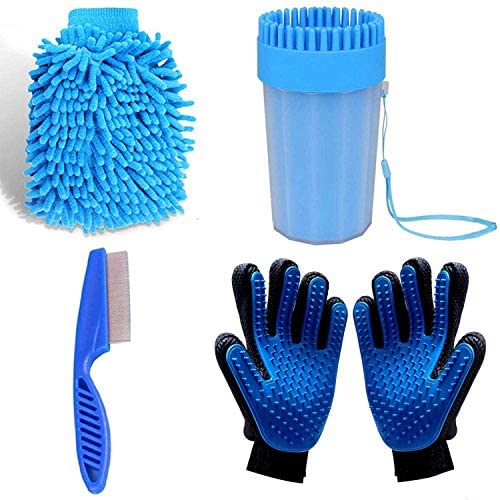 WinnowTe Portable Pet Cleaning Kit,pet Grooming Gloves,Dog Paw Cleaner Cup,pet Cleaning Brush Cup,pet Glove Hair Removal,flea Comb，Suitable for Pets Such As Cats and Dogs