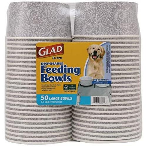 Glad for Pets Disposable Feeding Bowls | Large Dog Bowls in Gray Pattern | 3.5 Cup Feeding Size, 50 Count - Dog Bowls are Great for Dry and Wet Dog Food or Water