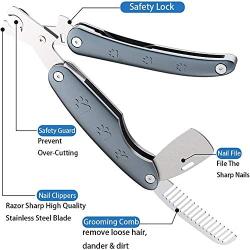 Pet Lavu Dog Nail Clippers, 3 in 1 Foldable Cat Nail Clippers, Metal Pet Trimmers with Safety Guard to Avoid Over Cutting,Razor Sharp Blade,Professional Grooming Tool for Large and Small Breed Animals