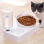 Luck Dawn Dog Cat Automatic Water Bowl with Raised Stand, 0-15 Degree Adjustable Tilted Design Neck Guard Stand Raised Elevated Pet Food Water Feeder Bowl Set for Cats or Small Dogs