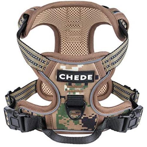 chede No Pull Dog Harness,Reflective Vest Harness with 2 Leash,Adjustable Soft Padded Dog Vest with Easy Control Handle for Small Medium Large Dog