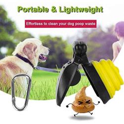HJJ Portable Dog Scooper Pooper, Expandable Sanitary Dog Waste Pick Up with Carabiner Bag Yellow,