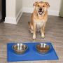 Leashboss Splash Mat XL Silicone Dog Food Mat (Blue) and Skyrise Adjustable Elevated Dog Feeder - Modern Raised Dog Bowls Adjust to 3 Heights, 8'', 11'', 14''