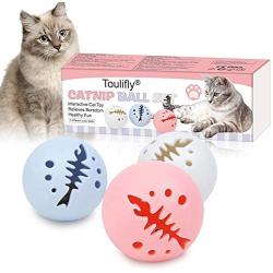 TOULIFLY Pet Cat Ball Toys, Interactive Cat Toy, Cat Toys Balls with Flash Light Ball, Catnip Ball, Interactive Kitten Exercise Bell Ball, Blue, Pink & White Complete Gift Set Party Bundle - 3 Pack