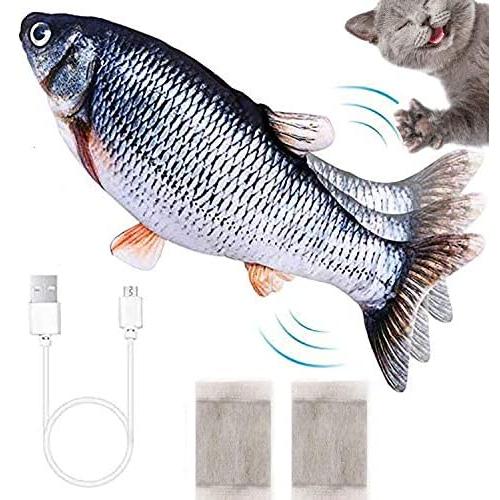 Ddzmz Cat Toys for Indoor Cats Interactive, Cat Kicker Fish Realistic Plush Simulation Electric Wagging Fish Refillable Catnip Cat Toys Interactive Pets Pillow Chew Bite Kick for Cat Kitten Kitty 11''