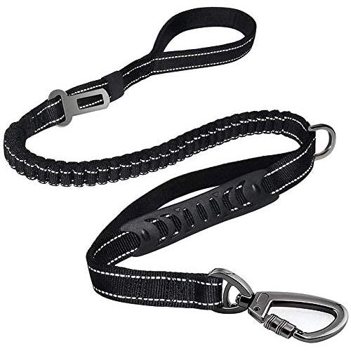Heavy Duty Dog leashes for Large Dogs ,6Ft Reflective Multifunction Dog Leash with Car Seat Belt Bunckle,2 Padded Traffic Handle Dog Walking Training Shock Absorbing Bungee Leash for Extra Control