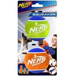 Nerf Dog Rubber Tennis Ball Dog Toys with Interactive Squeaker, Lightweight, Durable and Water Resistant, 2 Inches, for Small/Medium/Large Breeds, Two Pack, Mixed Colors, Squeak Tennis Ball