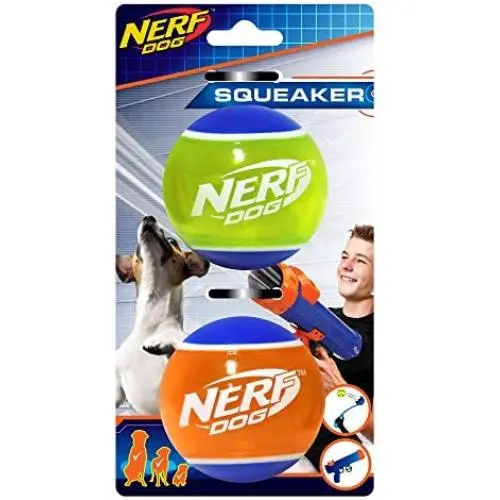 Nerf Dog Rubber Tennis Ball Dog Toys with Interactive Squeaker, Lightweight, Durable and Water Resistant, 2 Inches, for Small/Medium/Large Breeds, Two Pack, Mixed Colors, Squeak Tennis Ball Nerf Dog Rubber Tennis Ball Dog Toys with Interactive Squeaker, Lightweight, Durable and Water Resistant, 2 Inches, for Small/Medium/Large Breeds, Two Pack, Mixed Colors, Squeak Tennis Ball