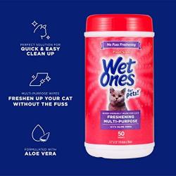 Wet Ones for Pets Freshening Multipurpose Wipes for Cats with Aloe Vera | Easy to Use Cat Cleaning Wipes, Freshening Cat Grooming Wipes for Pet Grooming in Fresh Scent | 50 ct Cannister Cat Wipes