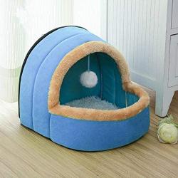 Chenyouwen Pet Beds Great Pet Dog Cat Warm Soft Bed Pet Cushion Dog Kennel Cat Castle Foldable Puppy House with Toy Ball, Size:M(Camel Color) (Color : Blue)