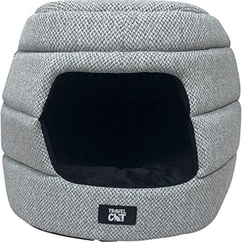 Travel Cat: The Meowbile Home - Premium Convertible Travel Cat Bed and Cave - 25 x 18 x 17 inches - Soft Gray - Durable Padded Construction - Comfortable and Cozy - Collapsible and Easy to Clean