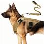 rabbitgoo Tactical Dog Harness and Bungee Dog Leash Set for Large Medium Dogs, Molle Vest for Service & Training Military Dogs Adjustable Training Hunting Dog Tactical Vest, Tan, L, Chest (31.5-41.3”)