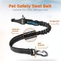 IOKHEIRA Dog Seat Belt, Updated 3-in-1 Multifunctional Pet Safety Belt Reflective Bungee Dog Car Harness with Hook Latch & Seatbelt Buckle, Swivel Aluminum Carabiner(Black)