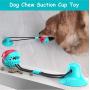 Dog Chew Toy Suction Cup Interactive Dog Toys Pet Molar Bite Toy Interactive Pull Rope Chew Rope with Squeaky Toys Ball, Dog Toothbrush Dog Toys for Aggressive Chewers (Red Blue)