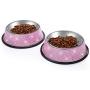 SAVORI Bling Dog Bowls Pink, 640ML Handmade Bling Rhinestones Stainless Steel Pet Bowls Double Food Water Feeder for Puppy Cats Dogs - Set of 2
