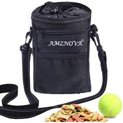 AMZNOVA Dog Treat Bag, Large Dog Training Pouch with Multiple Pockets, Adjustable Shoulder Strap, Waistband and Poop Bag Dispenser, 4 Ways to Carry