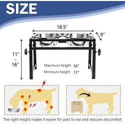 Adjustable Raised Pet Bowls - for Dogs and Cats - Elevated Stainless Steel Pet Feeder with 2 Bowls, Available in 16 inch, 11.8 inch, 6 inch for Small Medium Large Dogs