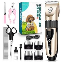 [2020 Upgrade] Dog Grooming Clippers, Professional 5-in-1Rechargeable Dog Hair Clippers Kit with Low Noise, Superior Painless Pet Hair Grooming/Trimming/Shaving, Perfect for Small Medium Dogs & Cat