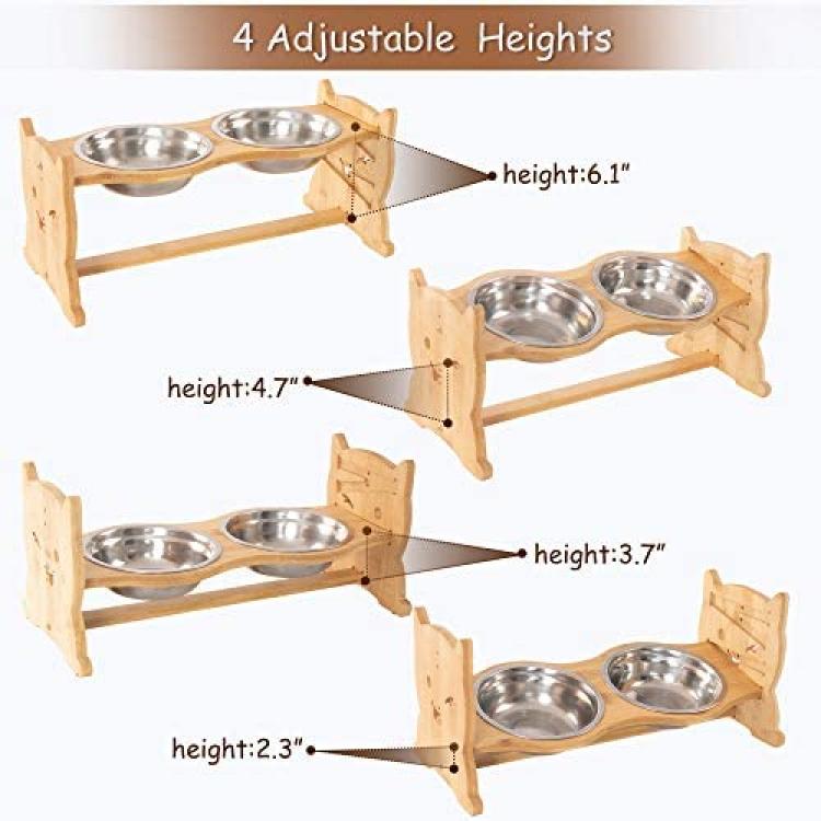 Elevated Dog Cat Bowls, Unique Bone Shape Bamboo Raised Dog Bowl