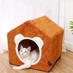 Cat Small Dog Cosy Bed Pets Cartoon Bed Hideout Cave, Washable，Winter Warm House,Universal Pet House (Brown)