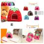 Gaorui Lovely Strawberry Soft Warm Pet Nest Dog Cat Bed Pet House with Cushion Foldable House 5 Size