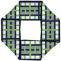 Buckle-Down Dog Toy Octagon Flyer Basketweave Plaid White Silver Navy Bright Green