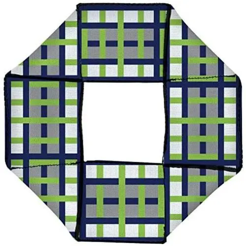 Buckle-Down Dog Toy Octagon Flyer Basketweave Plaid White Silver Navy Bright Green