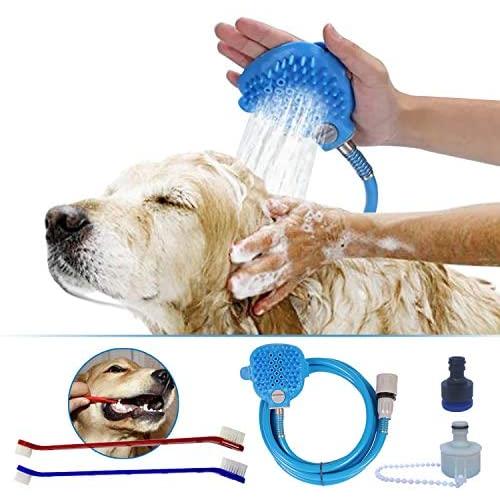 Pet Shower,Dog Brush, Pet Bathing Tool | Pet Shower Sprayer & Scrubber in-One, Large Dog, and Livestock Bathing- Garden Hose Adapter Included,Get 2 pet toothbrushes