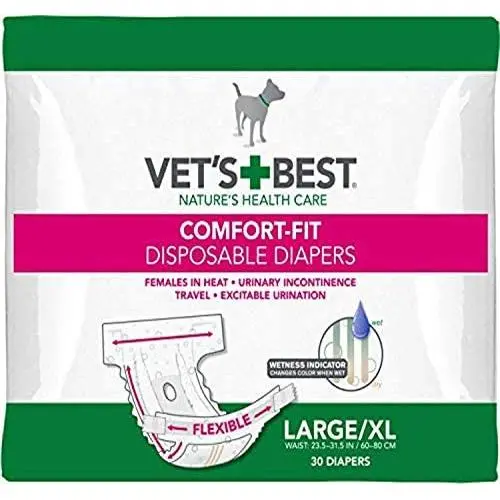 Vets Best Comfort Fit Dog Diapers | Disposable Female Dog Diapers |, Large/X-Large, 30ct