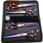 7.0in Titanium Professional Dog Grooming Scissors Set,Straight & Thinning & Curved Scissors 4pcs Set for Dog Grooming(Pink)