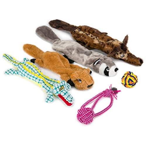 Squeaky Dog Toys, no Stuffing Dog Toy - Pet Dog Rope Chew Squeaking Toys & Plush Animals Dog Puppy Toys Set for Small Medium Large Durable Dog Toys Dogs-Pack of 6