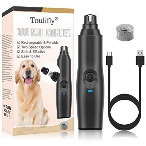 TOULIFLY Dog Nail Grinder, Pet Nail Grinder, Electric Pet Nail Grinder Gentle, Adjustable Power 2 Speed Quiet USB Rechargeable Professional Pet Nail Trimmer Paws Grooming & Smoothing Claw Care
