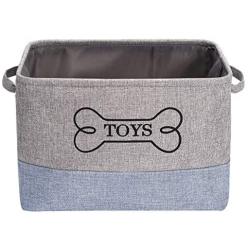 Durable Canvas Dog Toy Basket with Handle, Toy Dog Storage, Doggie Toy bin - Perfect for Carry Small Dog Puppy Toys, Blankets, chew Toy, leashes and Stuff - GrayBlue