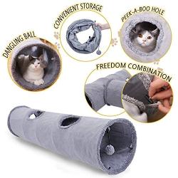 Speedy Pet Collapsible Cat Tunnel, Cat Toys Play Tunnel Durable Suede Hideaway Pet Crinkle Tunnel with Ball,12 inch Diameter