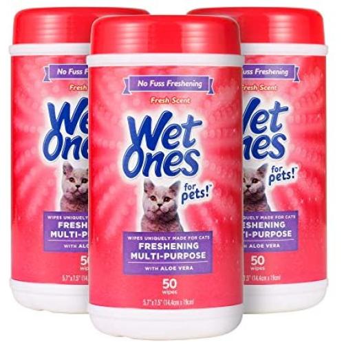 Wet Ones for Pets Freshening Multipurpose Wipes for Cats with Aloe Vera, 50 Count - 3 Pack | Easy to Use Cat Cleaning Wipes, Freshening Cat Grooming Wipes for Pet Grooming in Fresh Scent (FF12853PCS3)