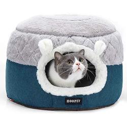Premium Soft Rabbit Hair Cat Bed Cave Cat Tent and Cat Sofa for Indoor Kittens and Cats (Small/Medium) Grey and Blue