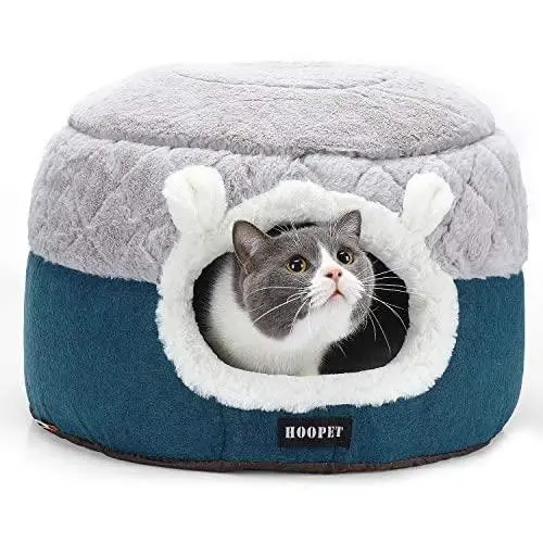 Premium Soft Rabbit Hair Cat Bed Cave Cat Tent and Cat Sofa for Indoor Kittens and Cats (Small/Medium) Grey and Blue Premium Soft Rabbit Hair Cat Bed Cave Cat Tent and Cat Sofa for Indoor Kittens and Cats (Small/Medium) Grey and Blue