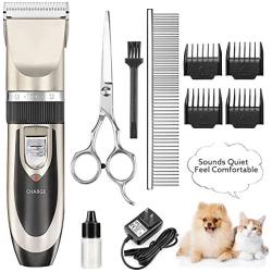 Dog Grooming Clippers Electric Dog Trimmer Shaver Clippers for Thick Coats Rechargeable Low Noise Cordless Puppy Grooming Kit for Large Small Dogs Cats Pet Animals