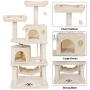 BEWISHOME Cat Tree with Sisal Scratching Posts, 2 Condos, Plush Perches, Jingly Balls and Hammock, Cat Condo Tower Furniture Kitty Kitten Activity Center Pet Play House Beige MMJ01M