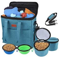 GUIFIER Large Dog Travel Bag | Airline Approved Dog Food Travel Bag with Multi-Function Pockets,2 Food Container Bag, 2 Collapsible Bowl | Perfect Weekend Pet Travel Set for Dog/Cat