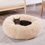 HACHIKITTY Calming Cat Bed Machine Washable, Cat beds Indoor Cats Medium, Flush Faux Fur Donut Cat Bed