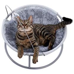 Made4Pets Cat Bed Soft Plush Cat Hammock Detachable Pet Bed with Dangling Ball for Cats, Small Dogs-Grey and Beige