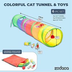 Cat Tunnel for Indoor Cats, Includes Storage Bag and Toys (45 x 10 in, 6 Pieces)