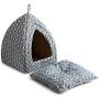 Hollypet Self-Warming 2 in 1 Foldable Comfortable Triangle Cat Bed Tent House, Grey
