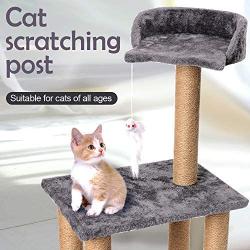 Cat Scratching Post for Kitty, Three Layers Natural Sisal Scratchers Post, Plush Platform and Hanging Mouse Balls, Kittens & Cat Interactive Toys